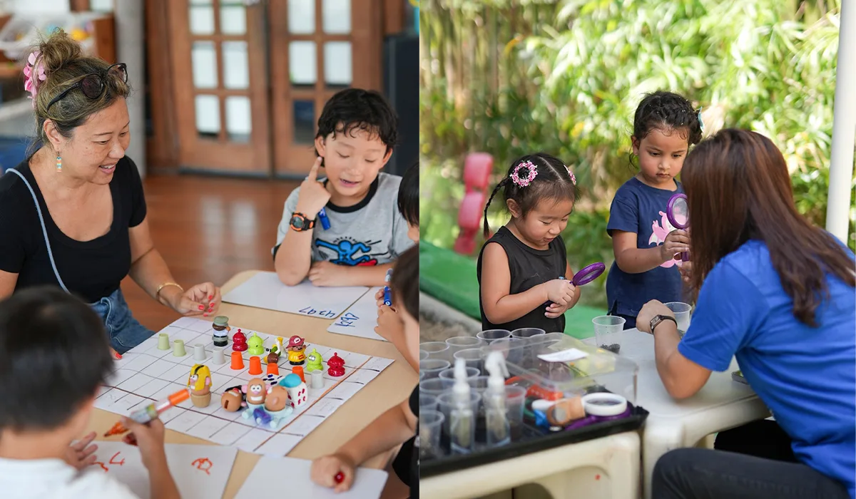 Preschool teacher using an animated way to engaging the preschoolers.